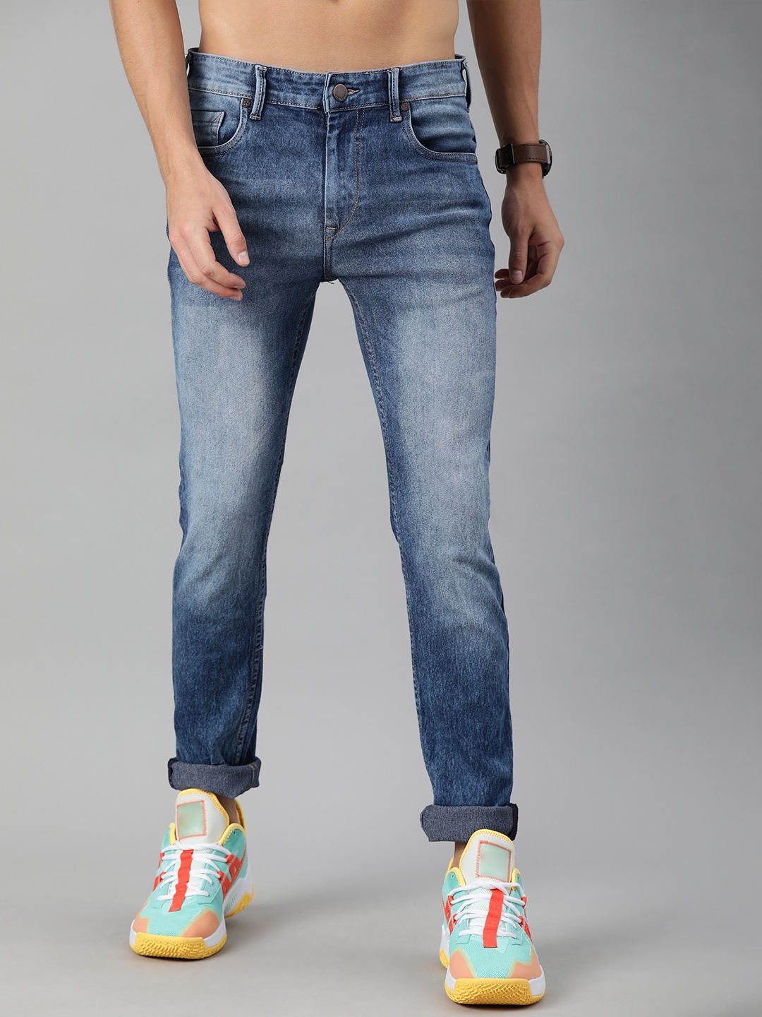 

HERE&NOW Men Blue Mid-Rise Skinny Fit Heavy Fade Jeans