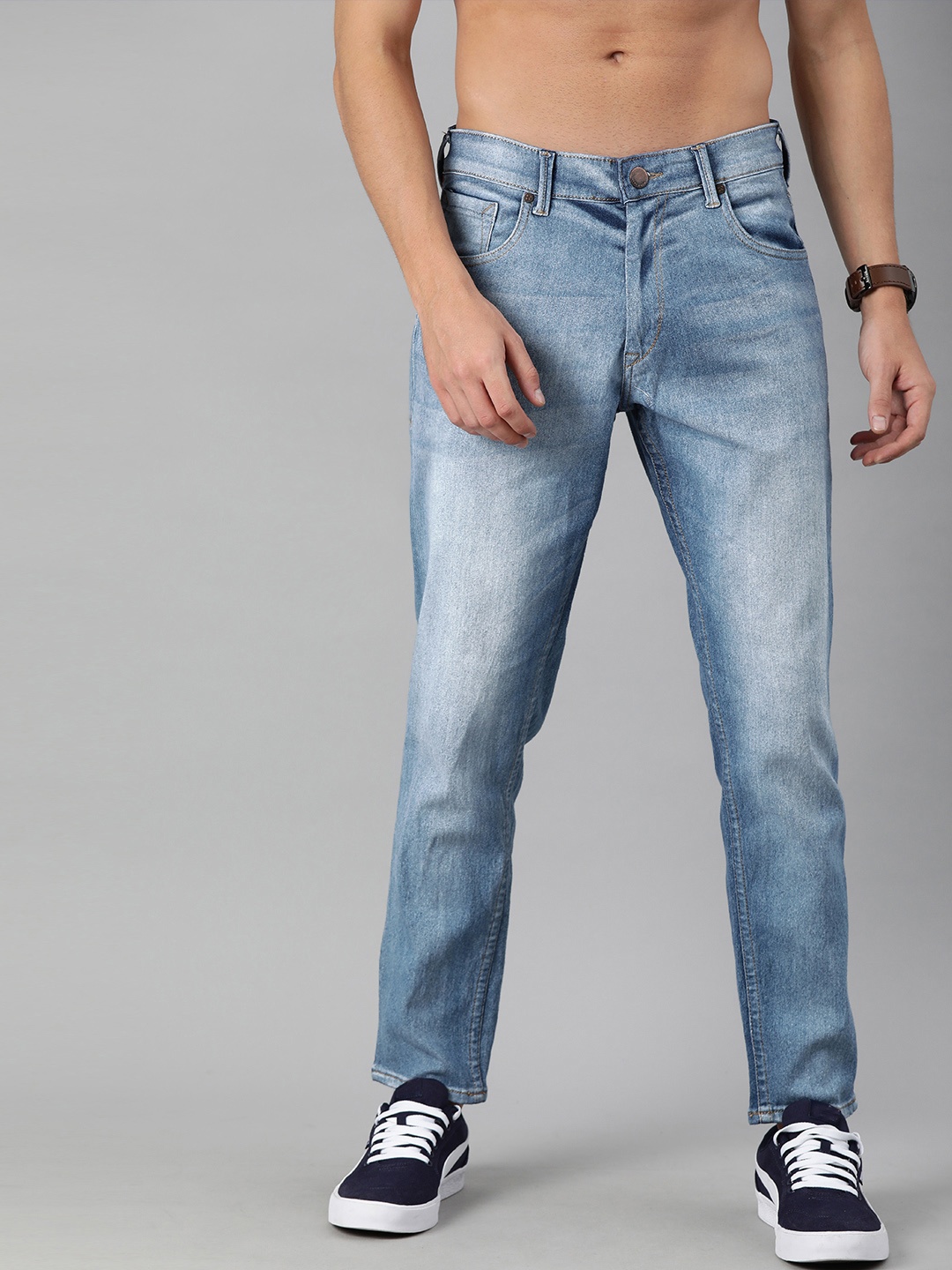 

HERE&NOW Men Blue Ankle Slim Tapered Fit Mid-Rise Clean Look Jeans