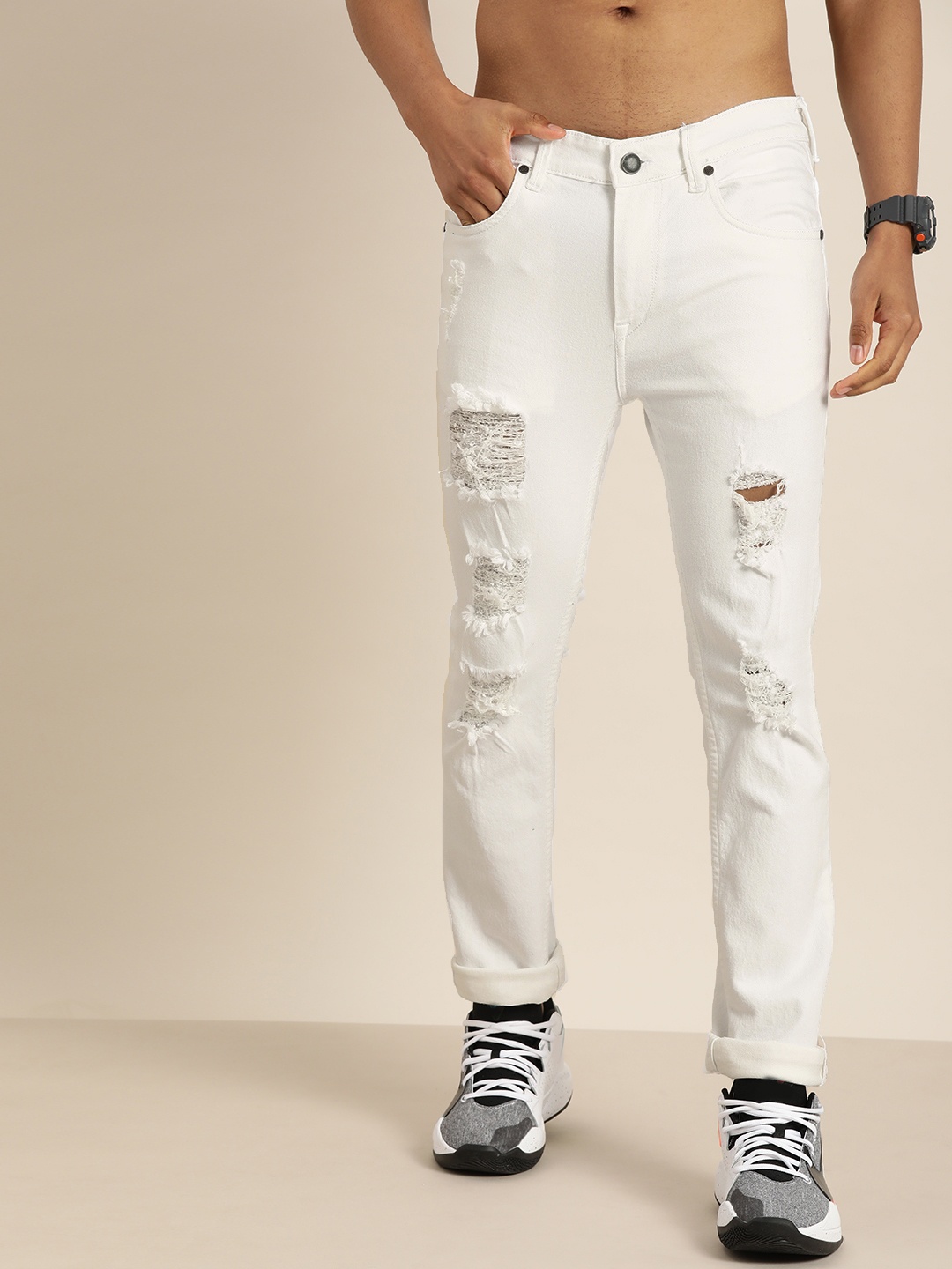 

Moda Rapido Men White Skinny Fit Highly Distressed Stretchable Jeans