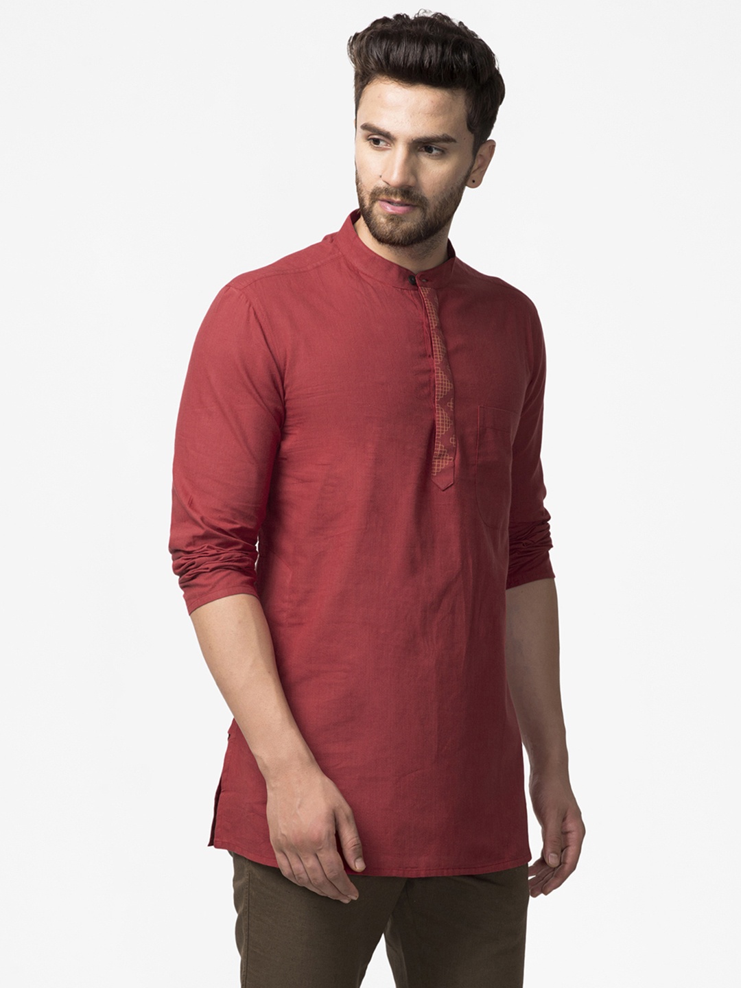

Fabindia Men Red Pure Cotton Thread Work Straight Kurta