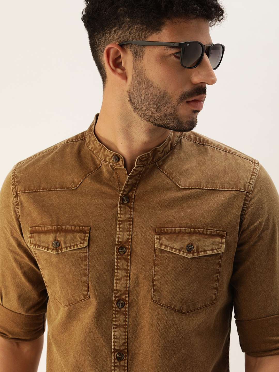 

Moda Rapido Men Khaki Slim Fit Faded Sustainable Casual Shirt