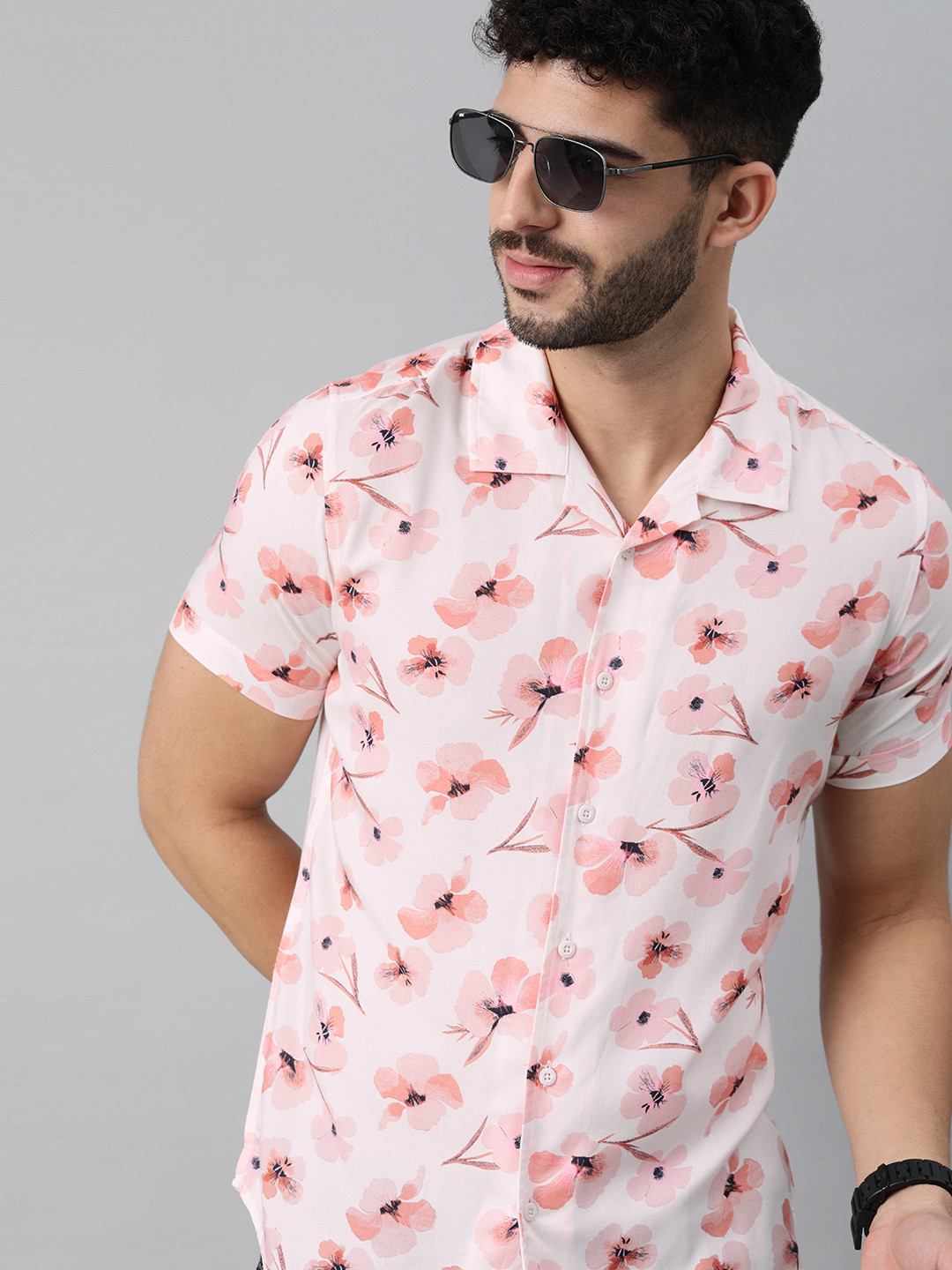 

HERE&NOW Men Pink & Peach-Coloured Floral Printed Casual Shirt