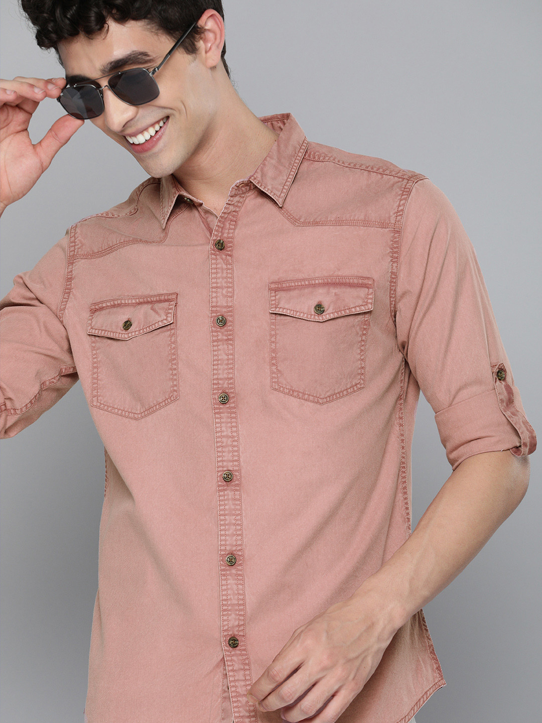 

HERE&NOW Men Pink Slim Fit Sustainable Casual Shirt