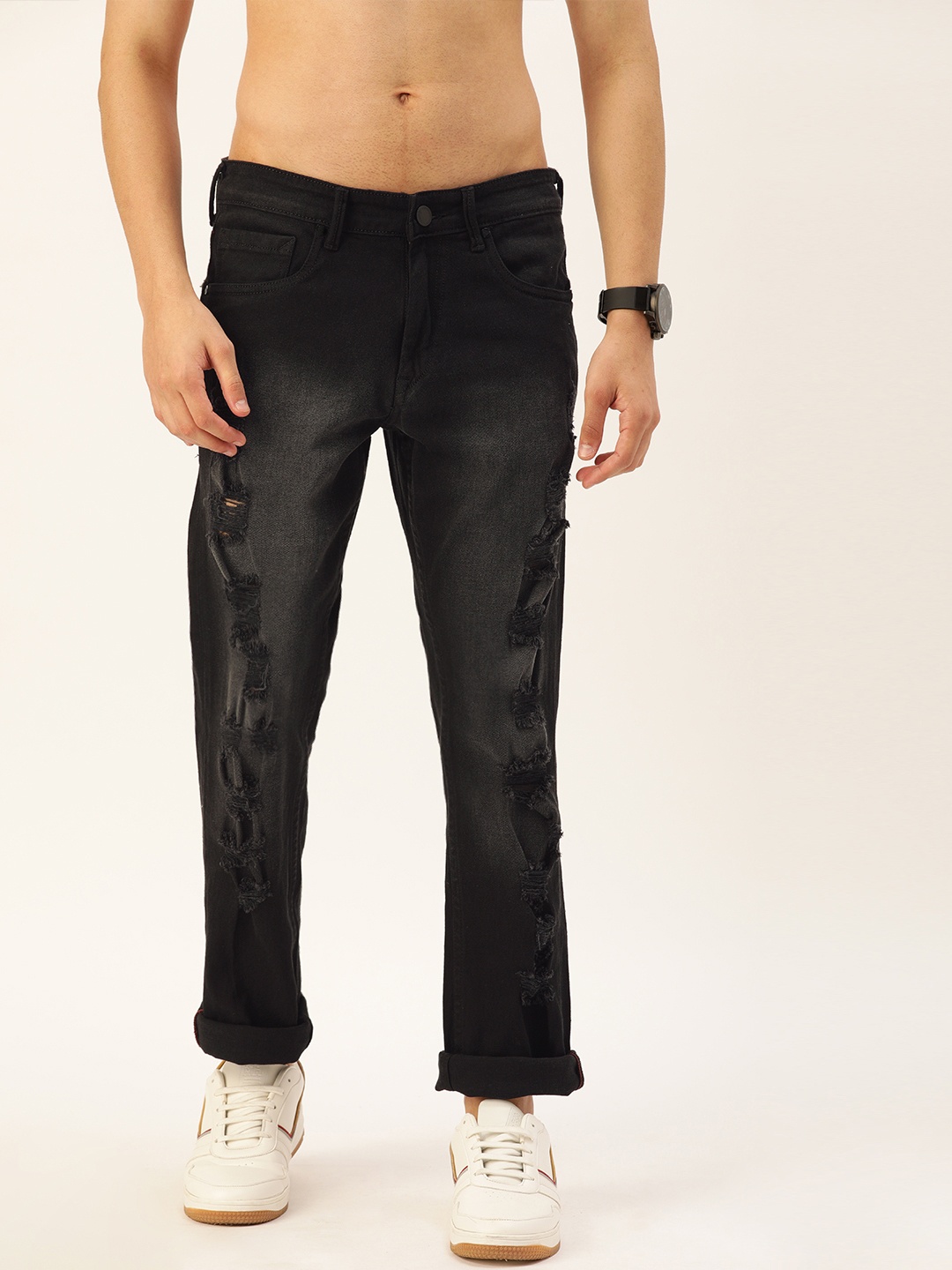 

Moda Rapido Men Black Slim Fit Highly Distressed Light Fade Stretchable Jeans