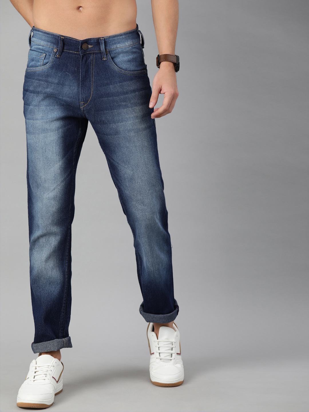 

HERE&NOW Men Blue Mid-Rise Slim Fit Heavy Fade Jeans