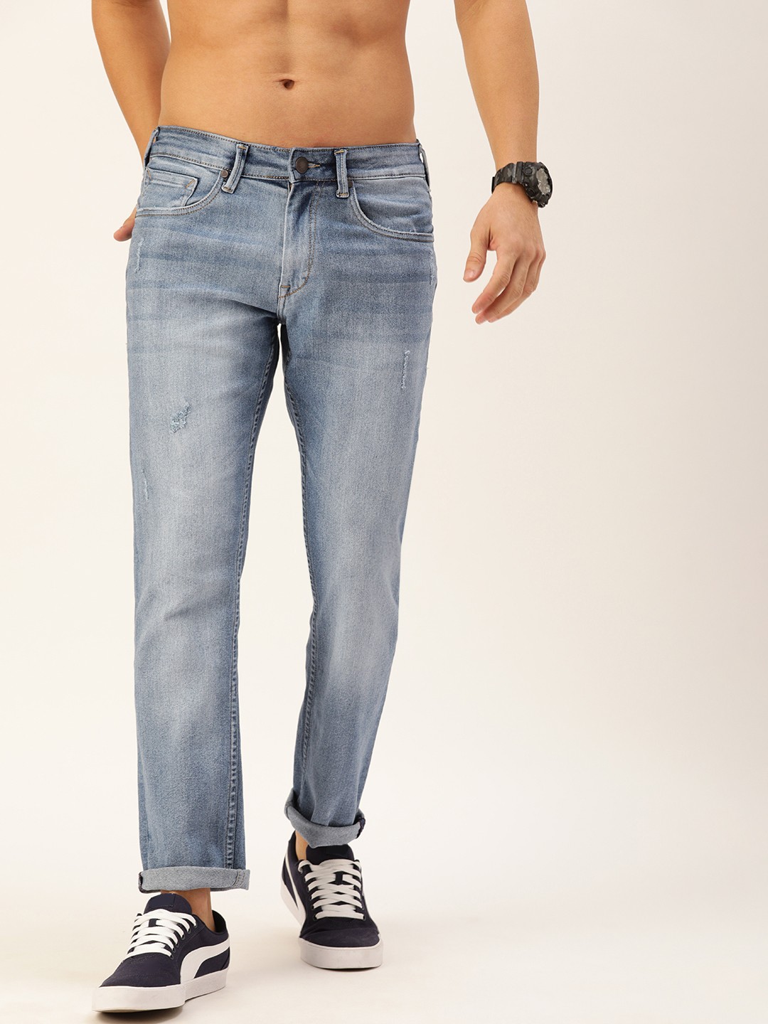 

Moda Rapido Men Blue Slim Fit Low Distress Light Fade Stretchable Jeans