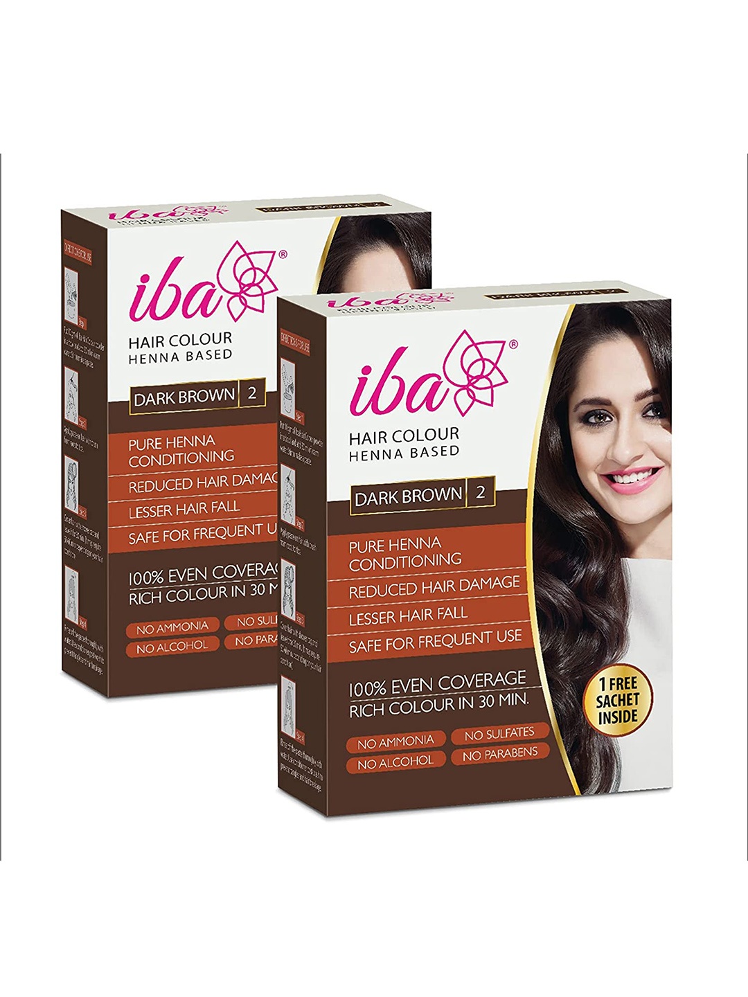 

Iba Hair Colour Set of 2 100% Pure Henna Based Powder Sachet - Dark Brown, 70g