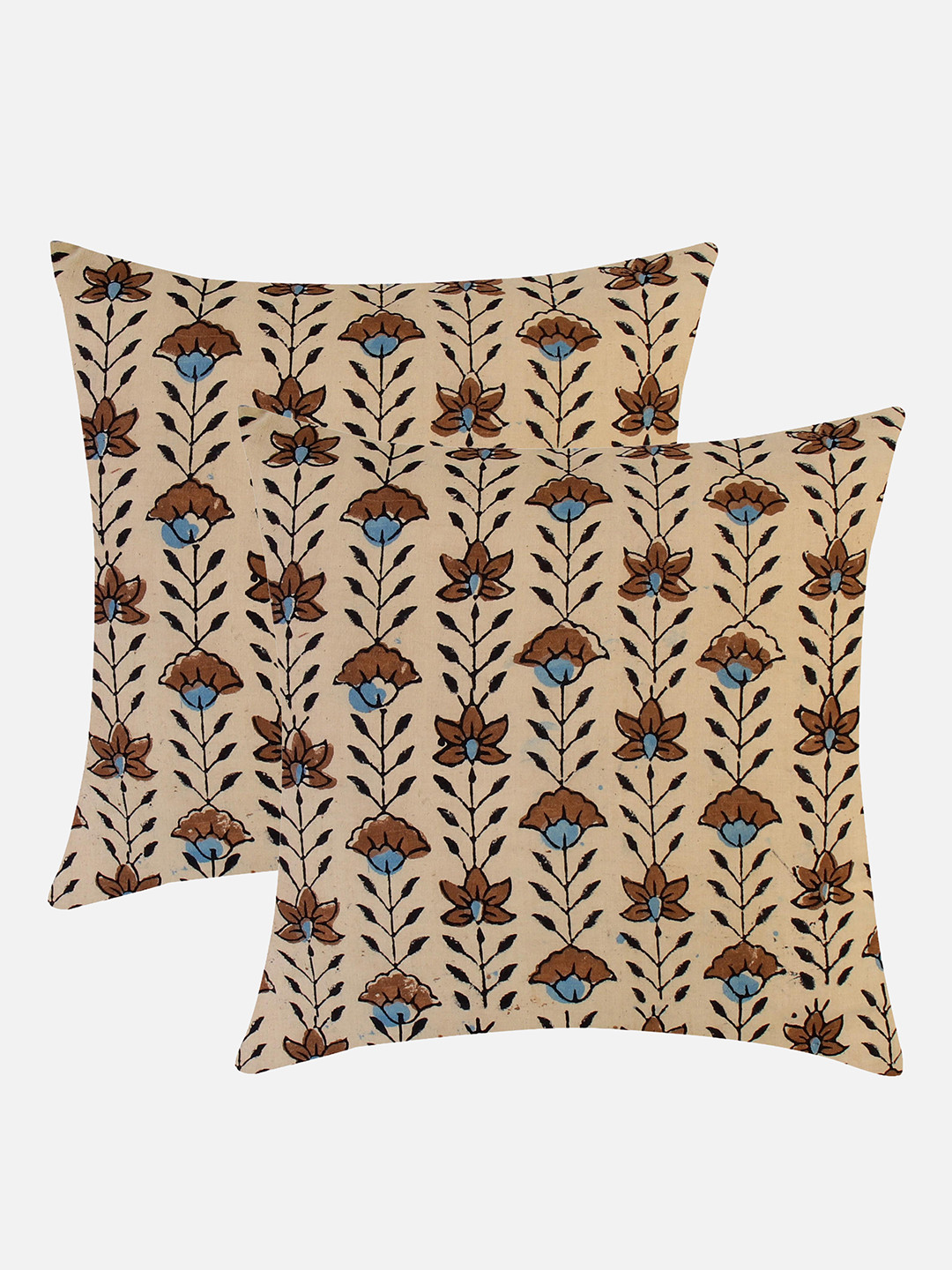 

Molcha Set Of 2 Cream & Blue Floral Square Cushion Covers