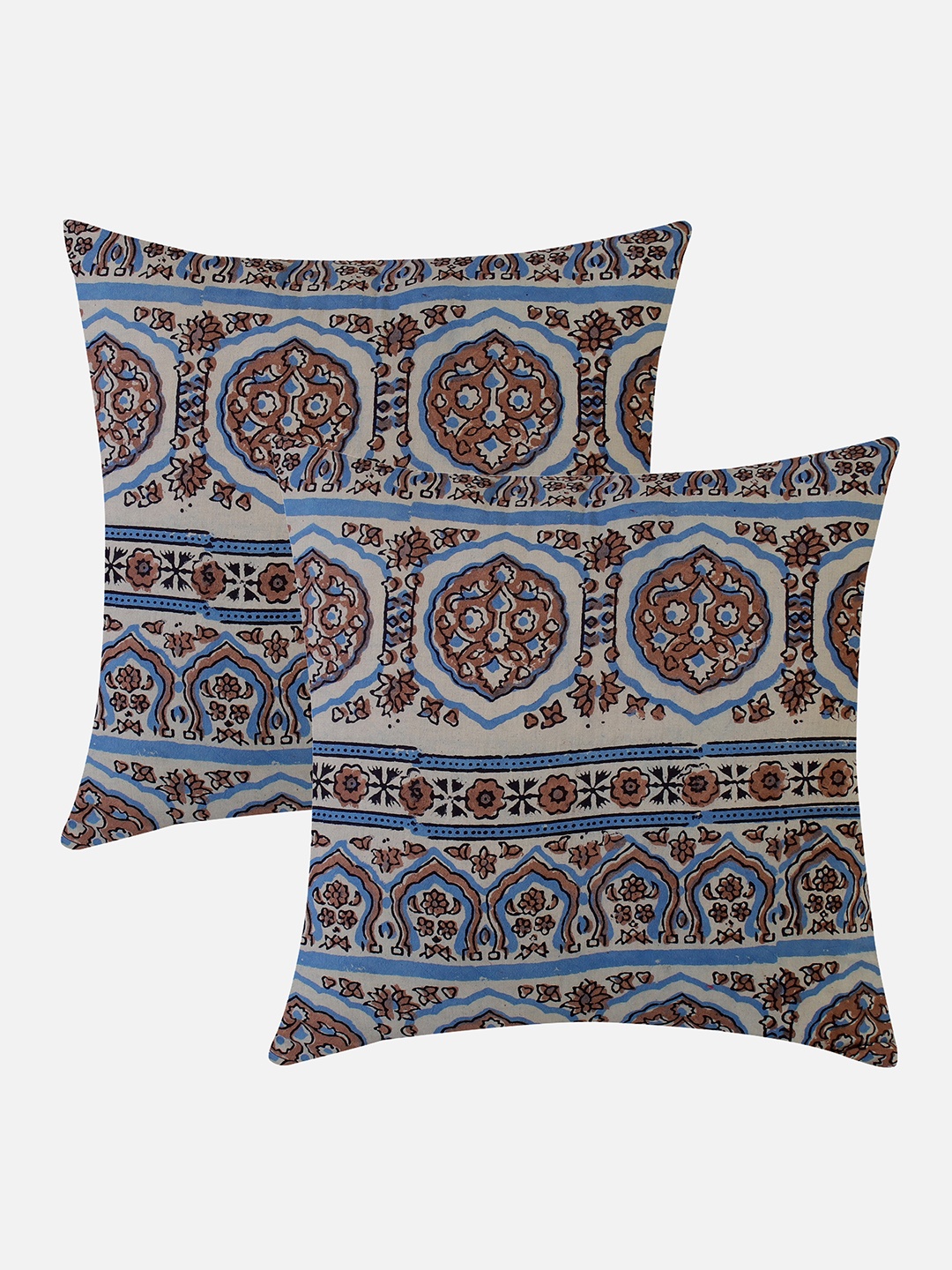

Molcha Set Of 2 White & Blue Floral Square Cushion Covers