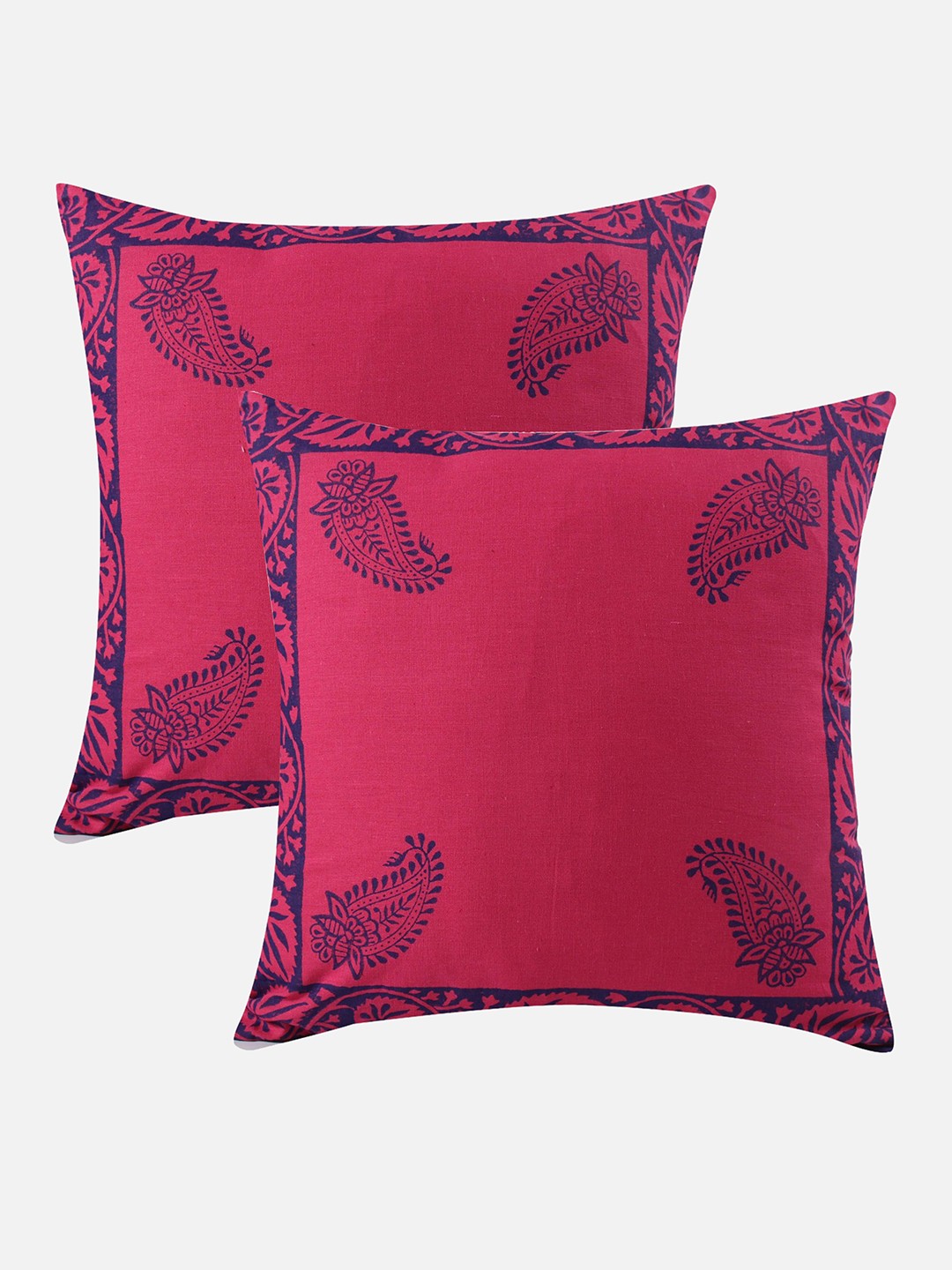 

Molcha Set Of 2 Pink & Navy Blue Ethnic Motifs Square Cushion Covers