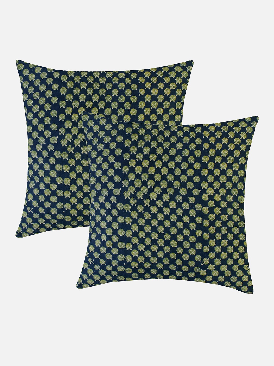 

Molcha Set Of 2 Blue & Green Floral Square Cushion Covers