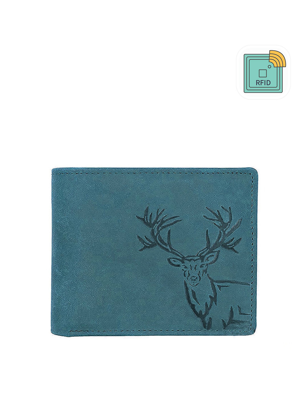 

WildHorn Men Blue Animal Self Design Leather RFID Two Fold Wallet