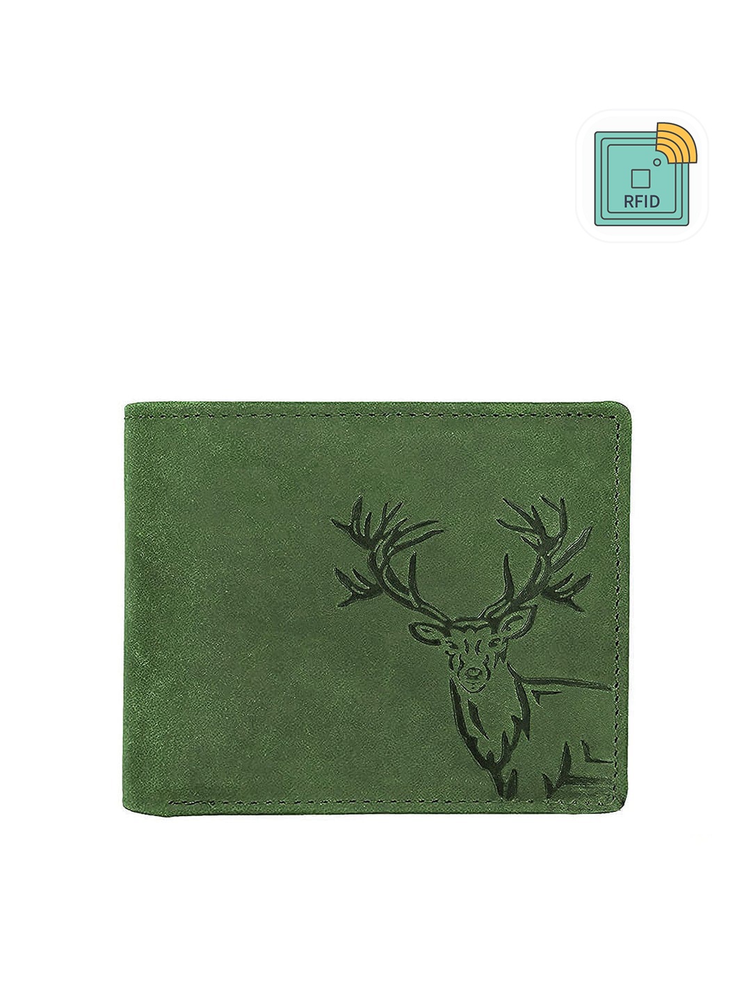 

WildHorn Men Green Printed Leather RFID Two Fold Wallet