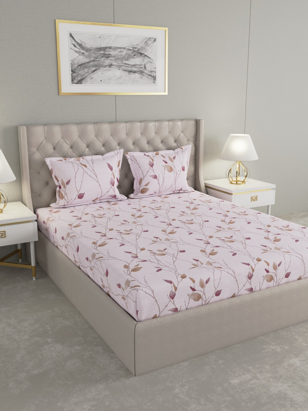 

Raymond Home White & Purple Floral 104 TC Cotton Queen Bedsheet with 2 Pillow Covers