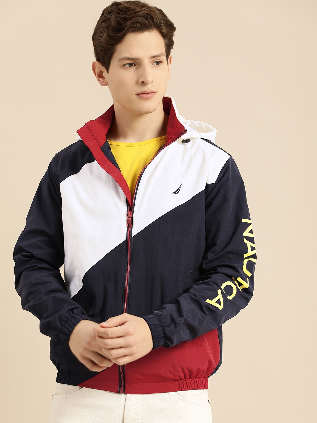 

Nautica Men Navy Blue & White Colourblocked Sporty Jacket