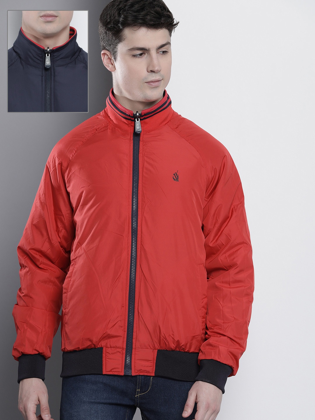 

Nautica Men Solid Mock Collar Reversible Bomber Jacket, Navy blue