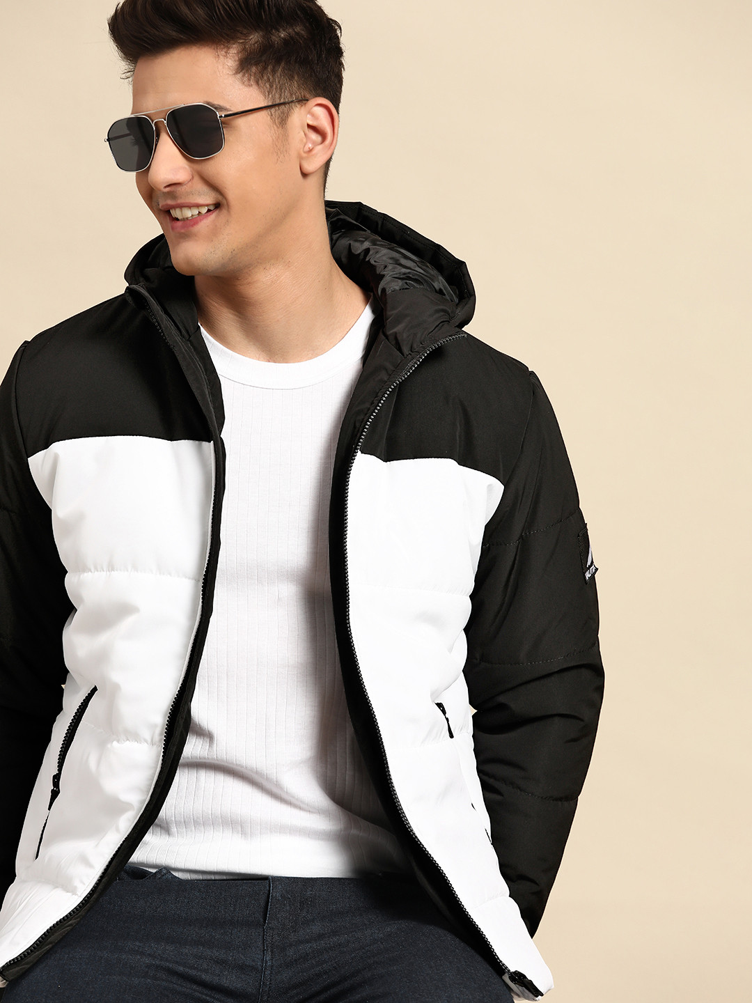 

Nautica Men Black & White Colourblocked Padded Jacket