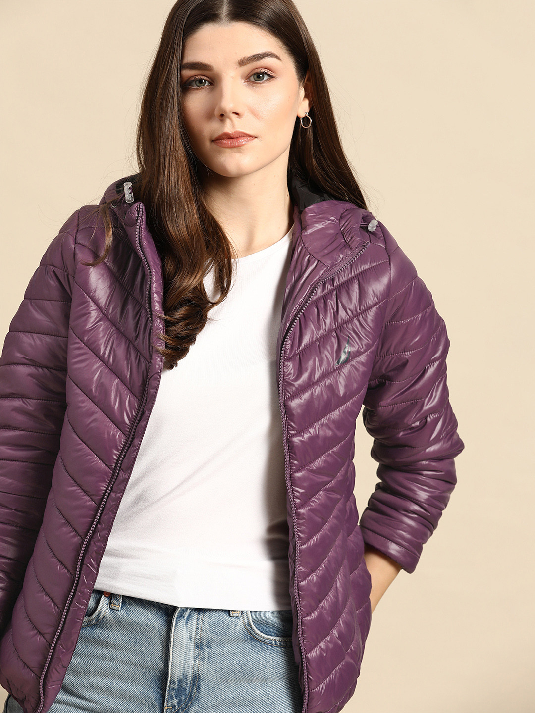 

Nautica Women Purple Solid Padded Jacket