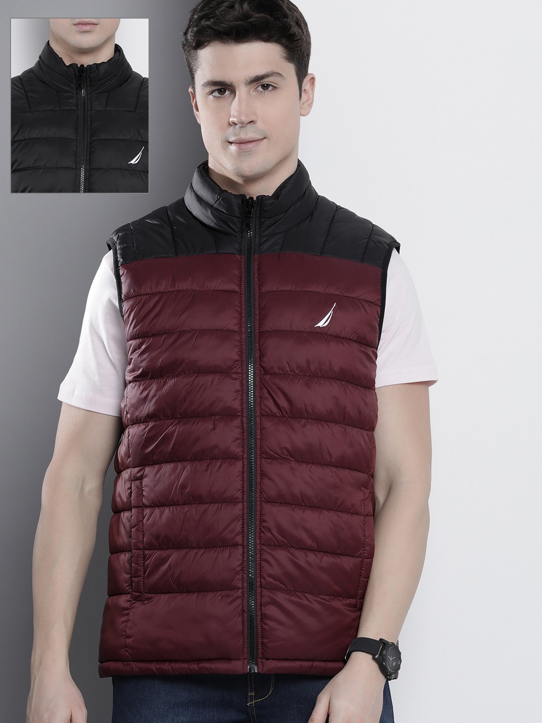 

Nautica Colourblocked Puffer Jacket, Burgundy