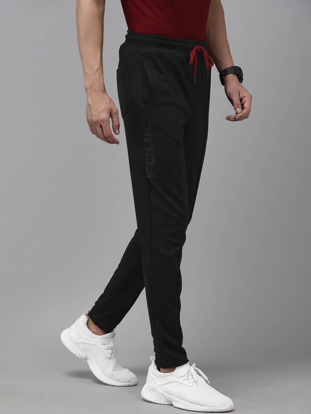 

French Connection Men Black Slim Fit Solid Joggers with Logo Print