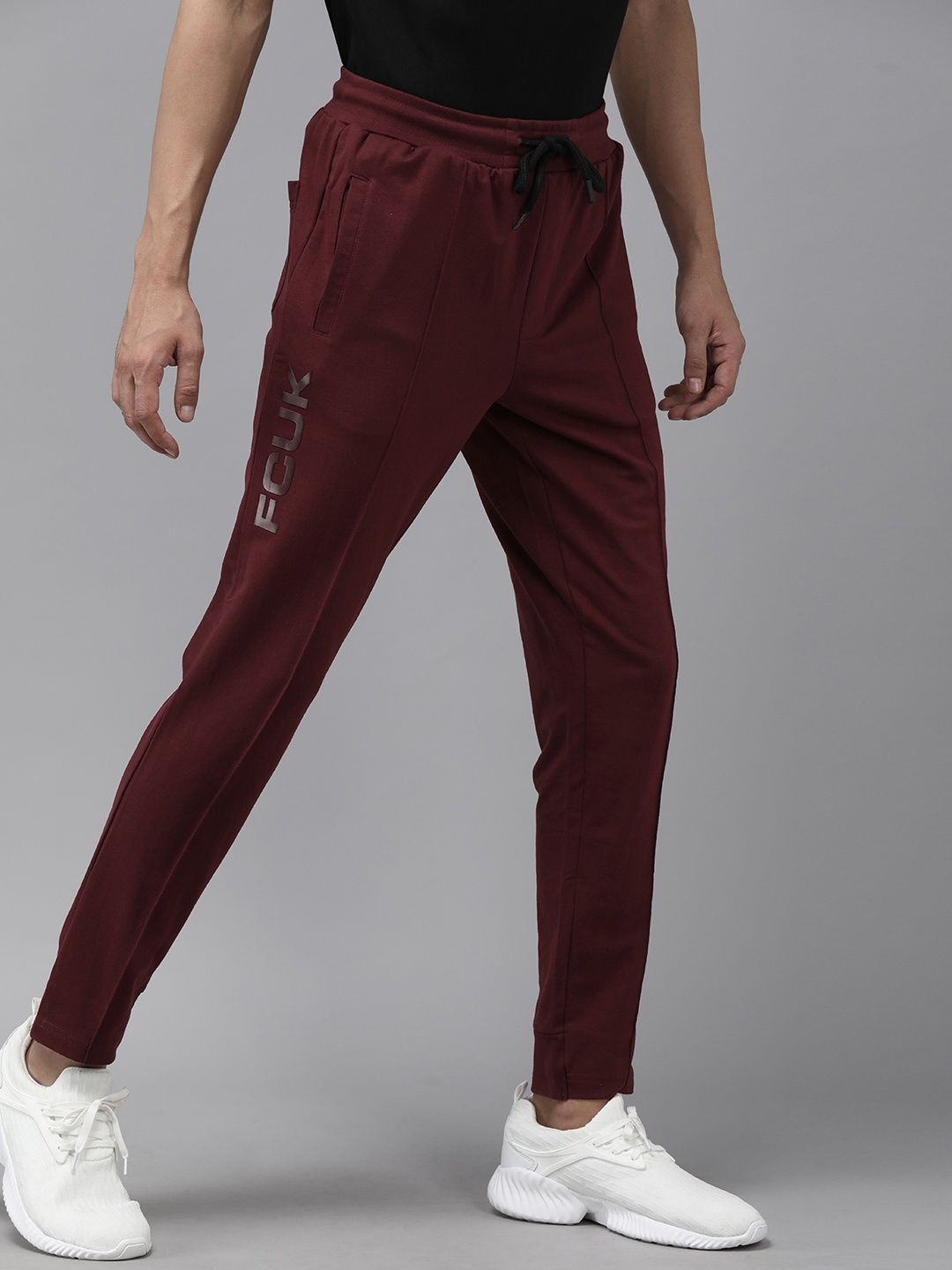 

French Connection Men Maroon Slim Fit Solid Track Pants with Logo Print