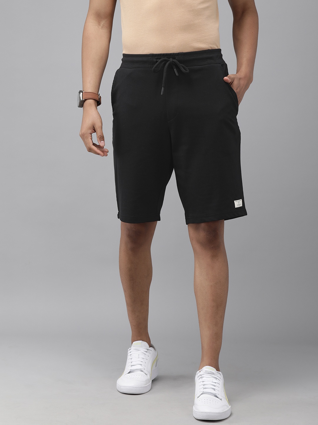 

French Connection Men Black Printed Slim Fit Mid-Rise Regular Shorts