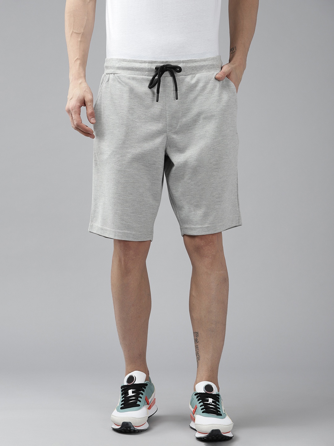 

French Connection Men Grey Melange Solid Slim Fit Shorts