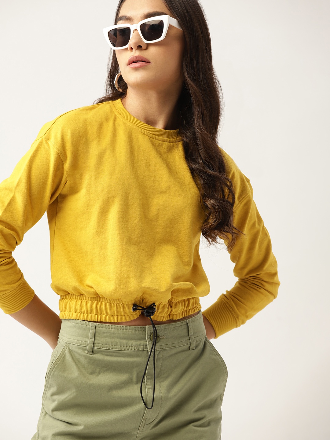

DressBerry Women Yellow Solid Sweatshirt