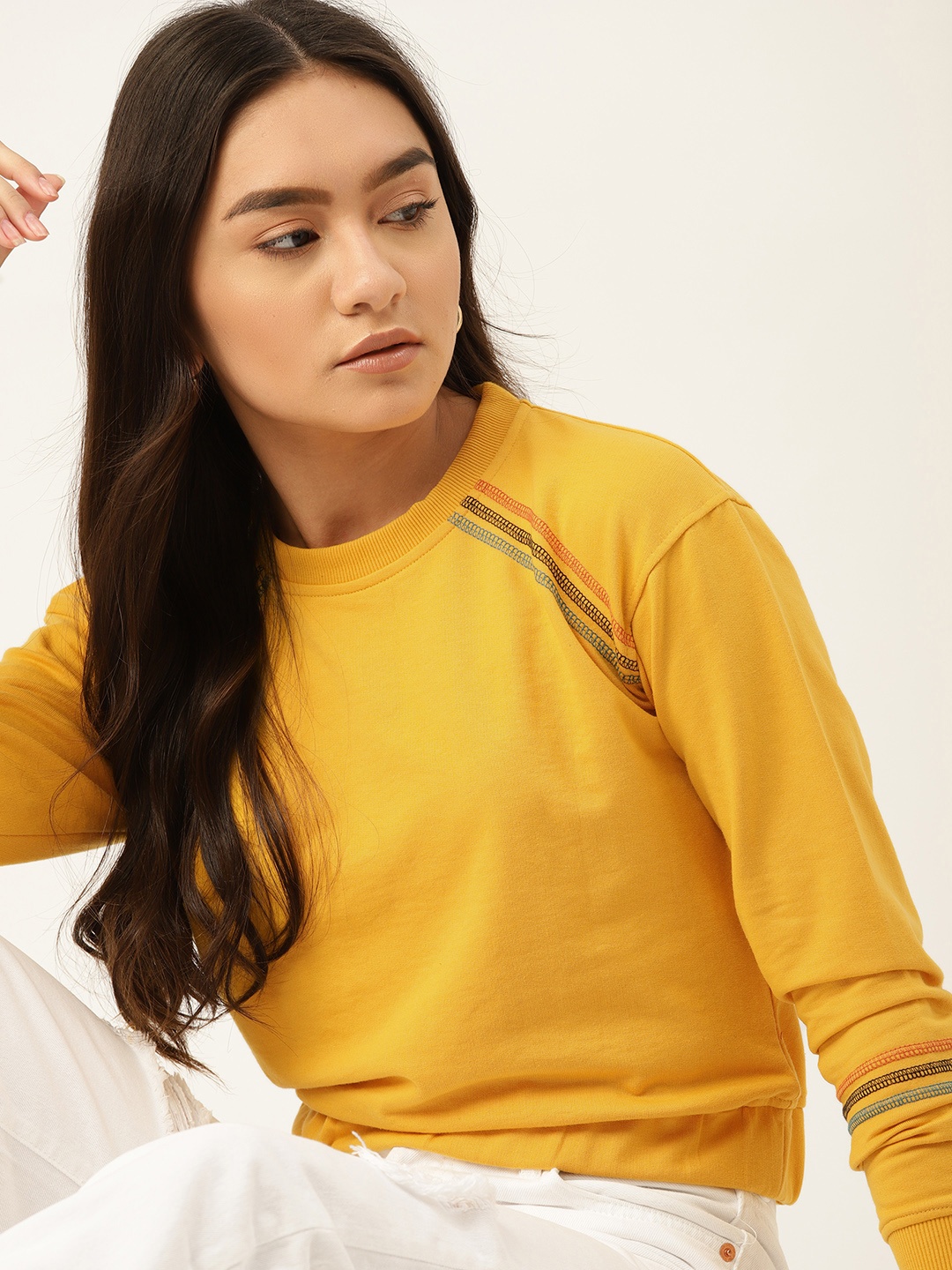 

DressBerry Women Mustard Yellow Crop Sweatshirt