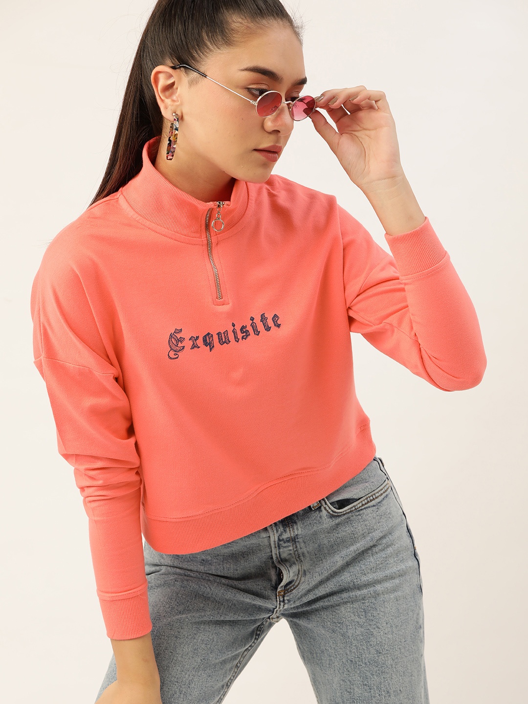 

DressBerry Women Coral Pink Pure Cotton Printed Sweatshirt