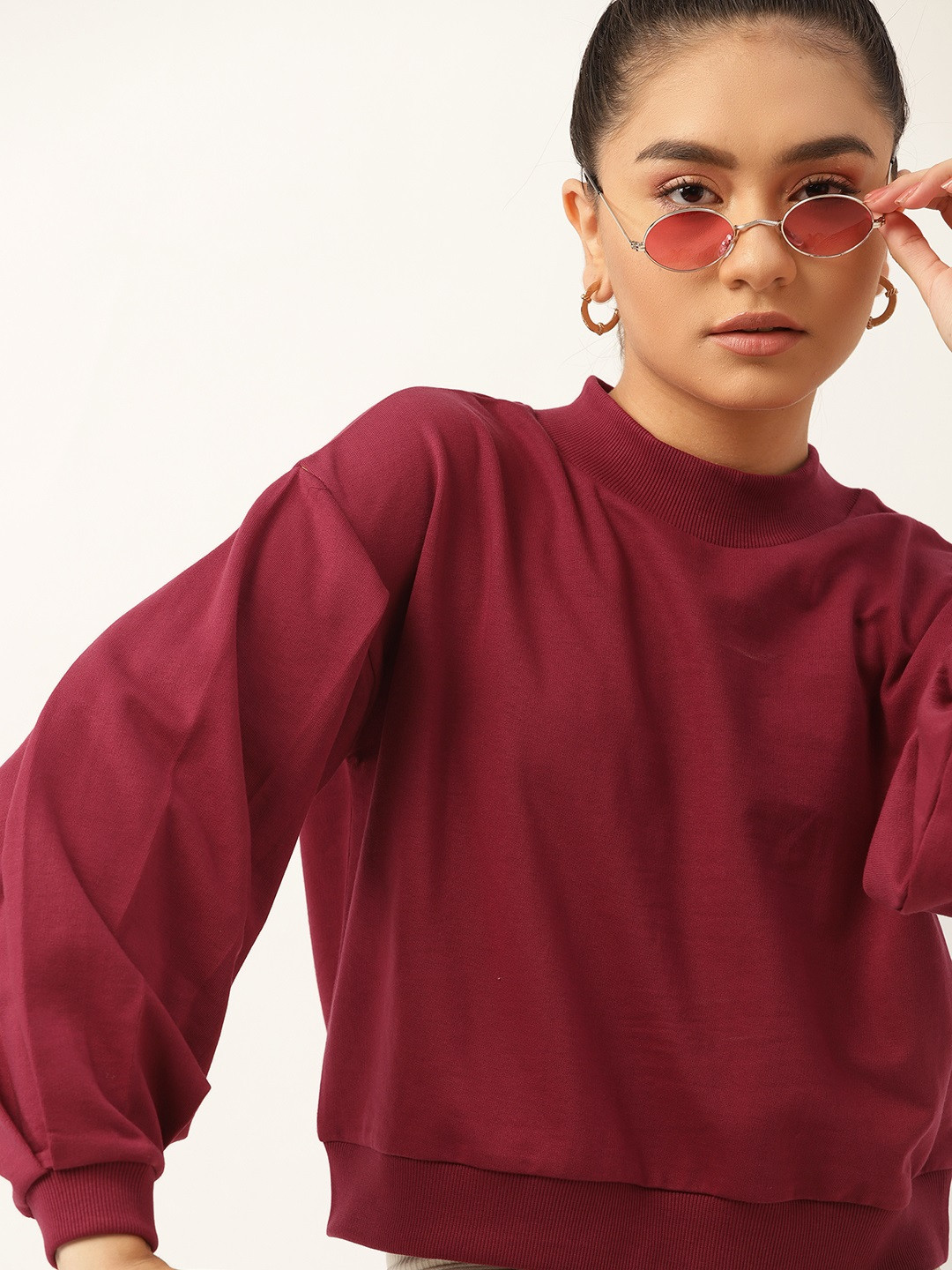 

DressBerry Women Burgundy Solid Sweatshirt