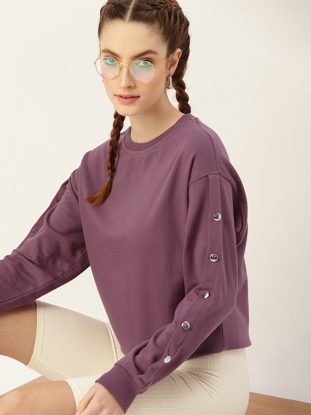 

DressBerry Women Purple Solid Sweatshirt