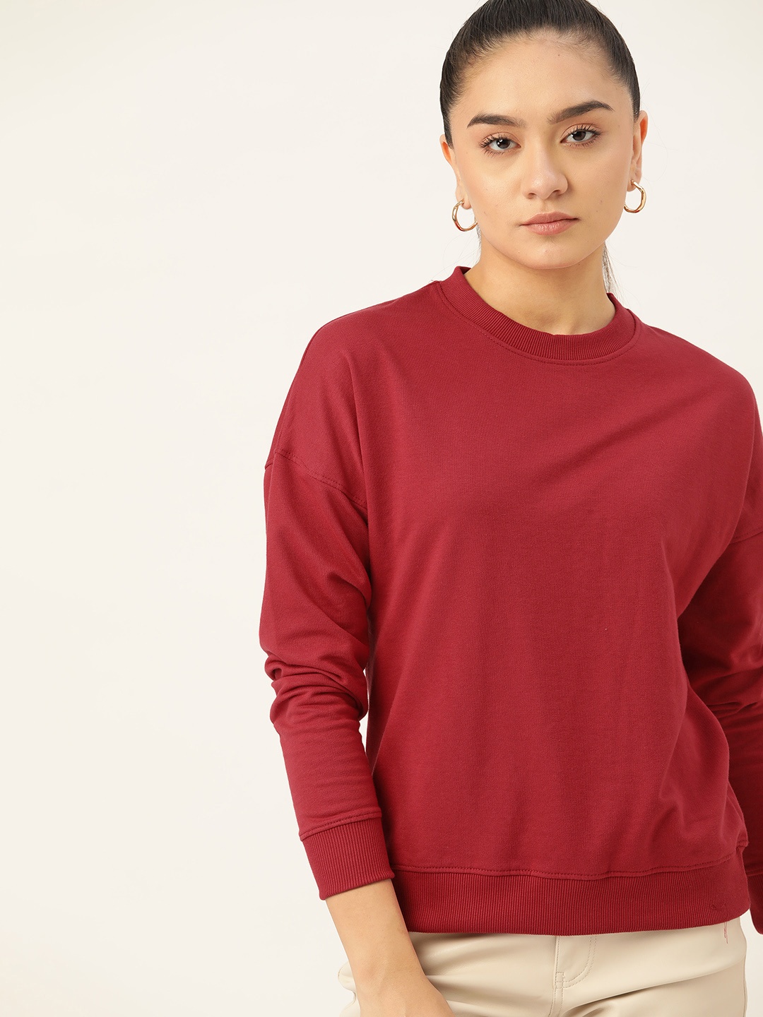 

DressBerry Women Maroon Solid Sweatshirt