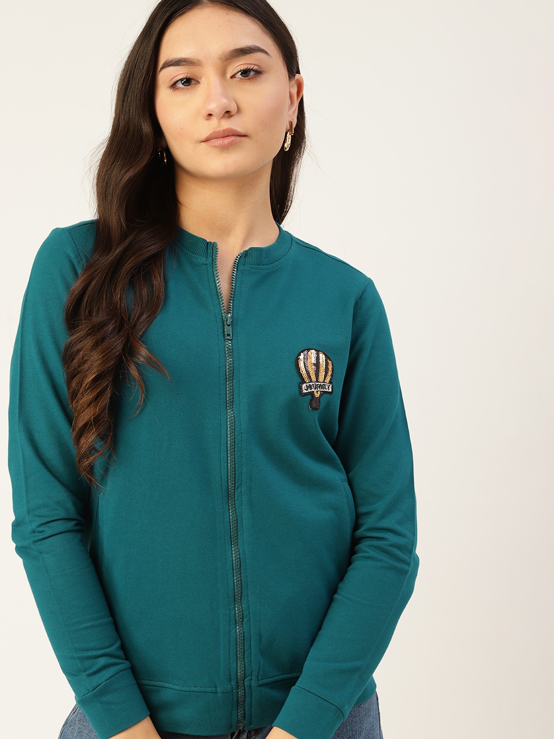 

DressBerry Women Teal Green Solid Cotton Sweatshirt