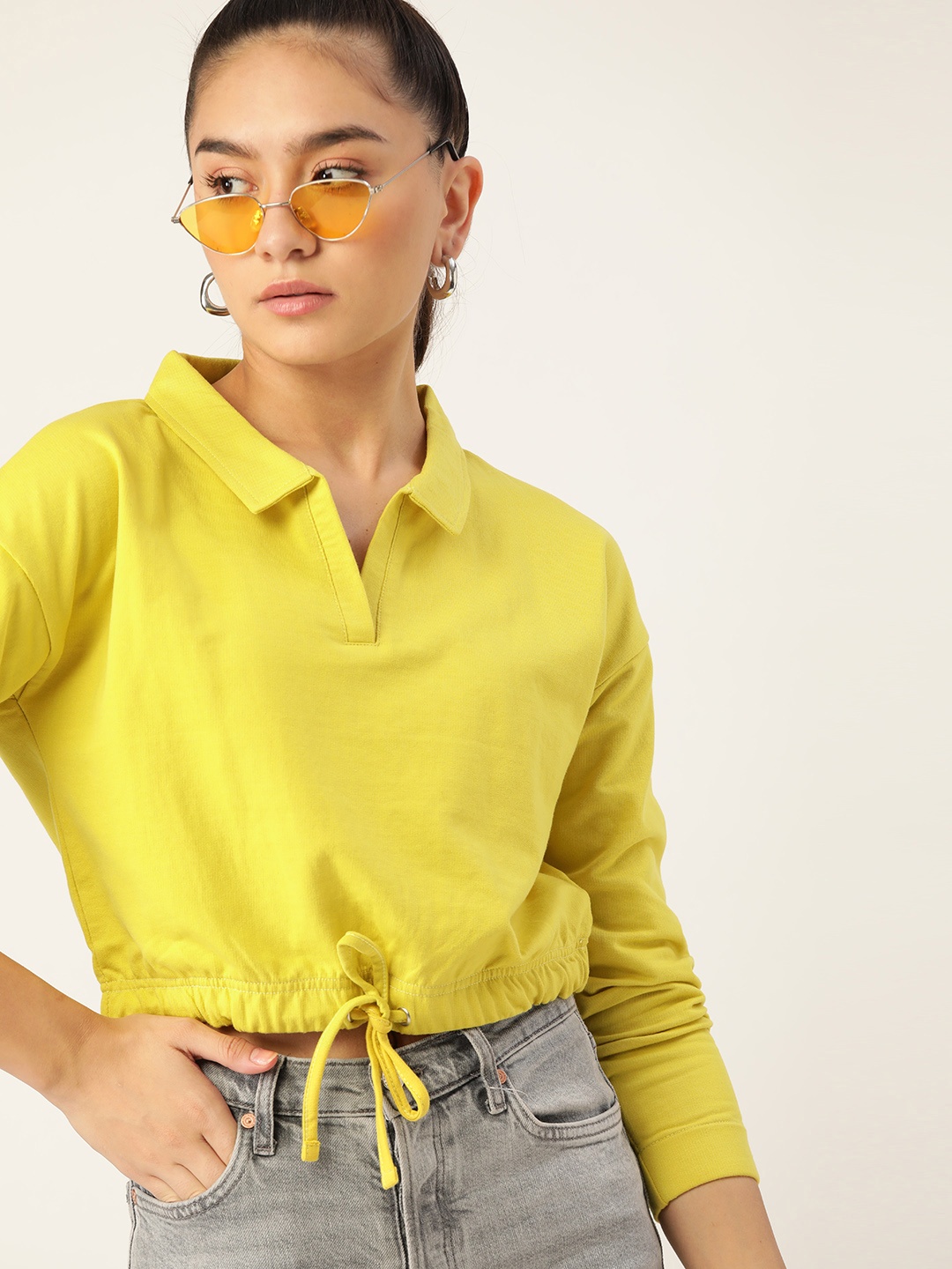 

DressBerry Women Lime Green Crop Sweatshirt, Yellow