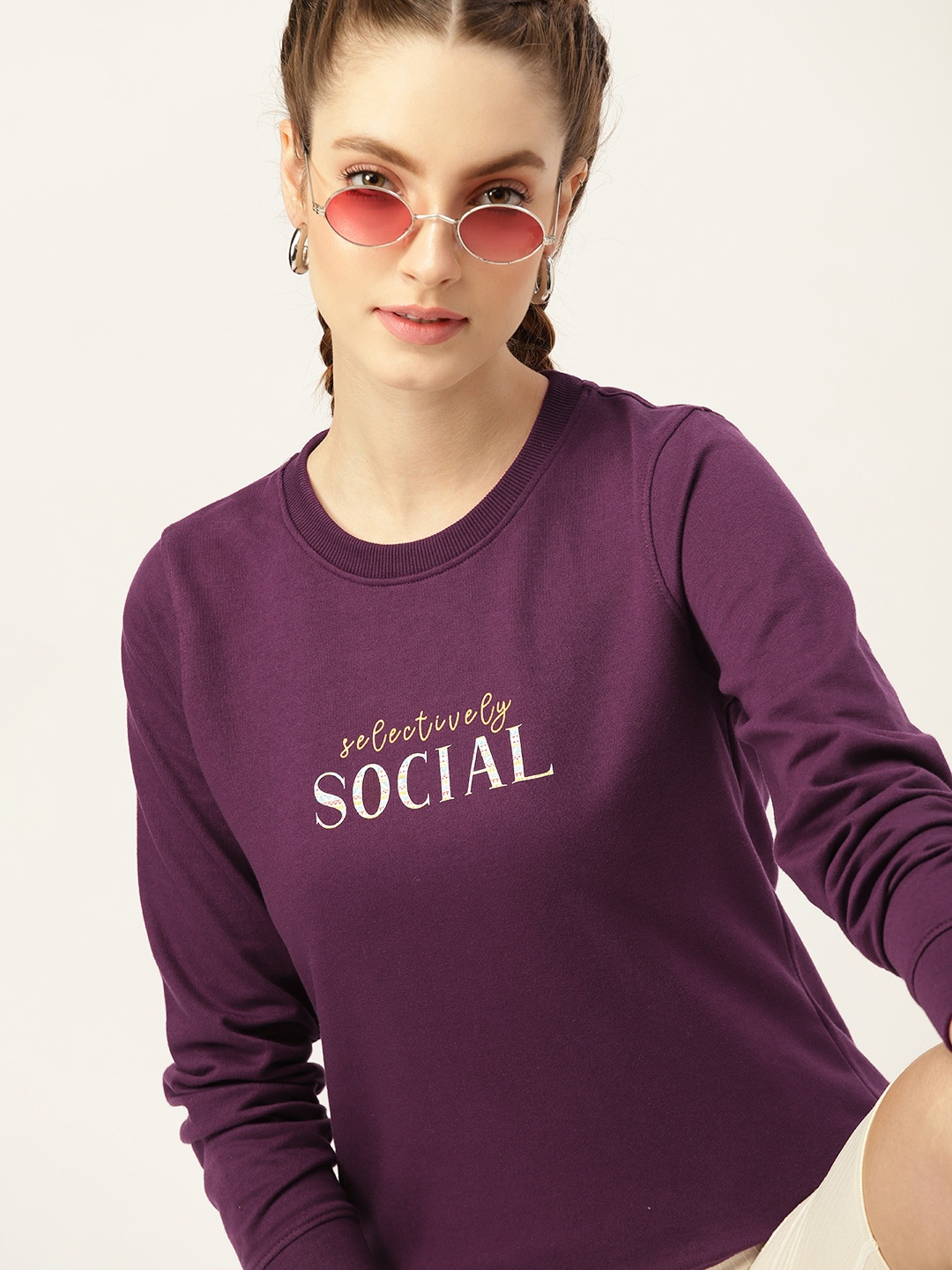 

DressBerry Women Purple & White Printed Sweatshirt