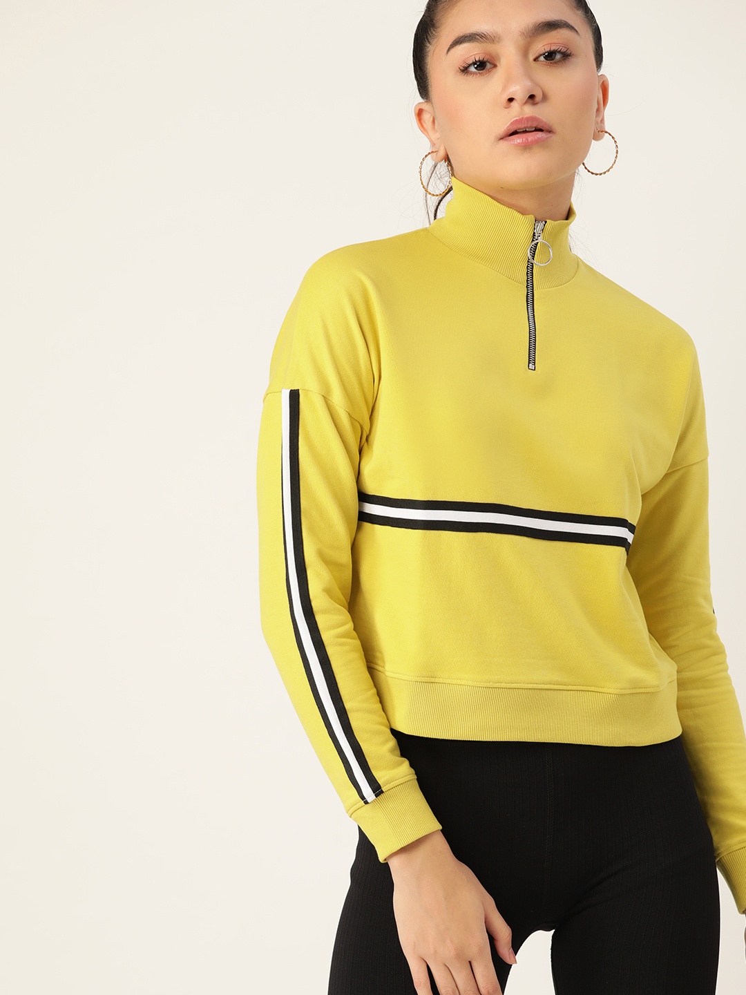 

DressBerry Women Lime Green Mock Collar Sweatshirt
