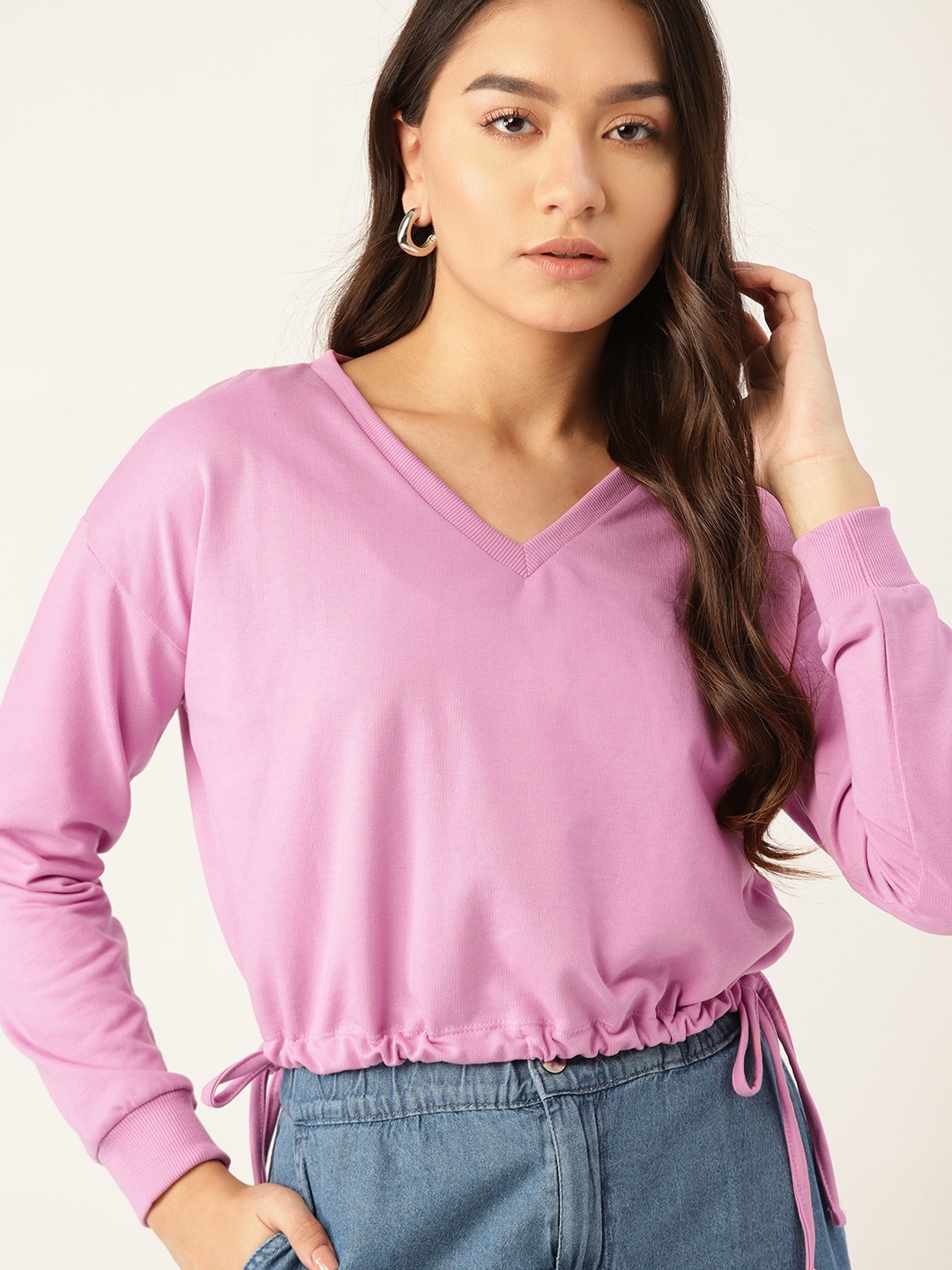 

DressBerry Women Lavender Solid Crop Sweatshirt