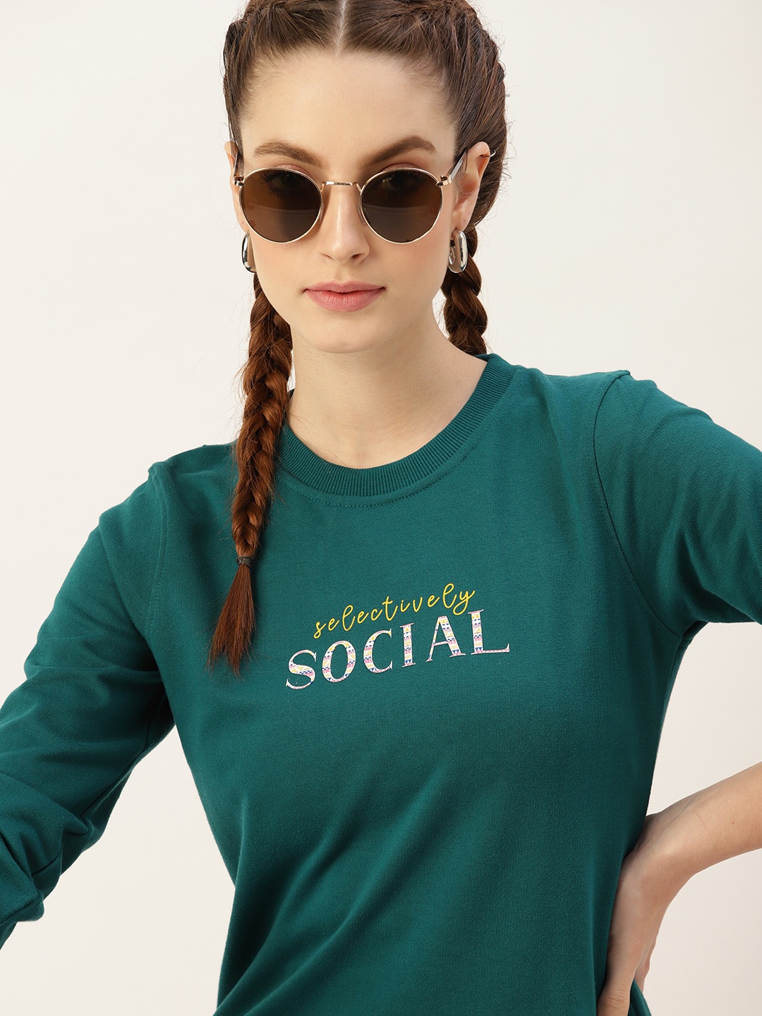 

DressBerry Women Green & White Printed Sweatshirt