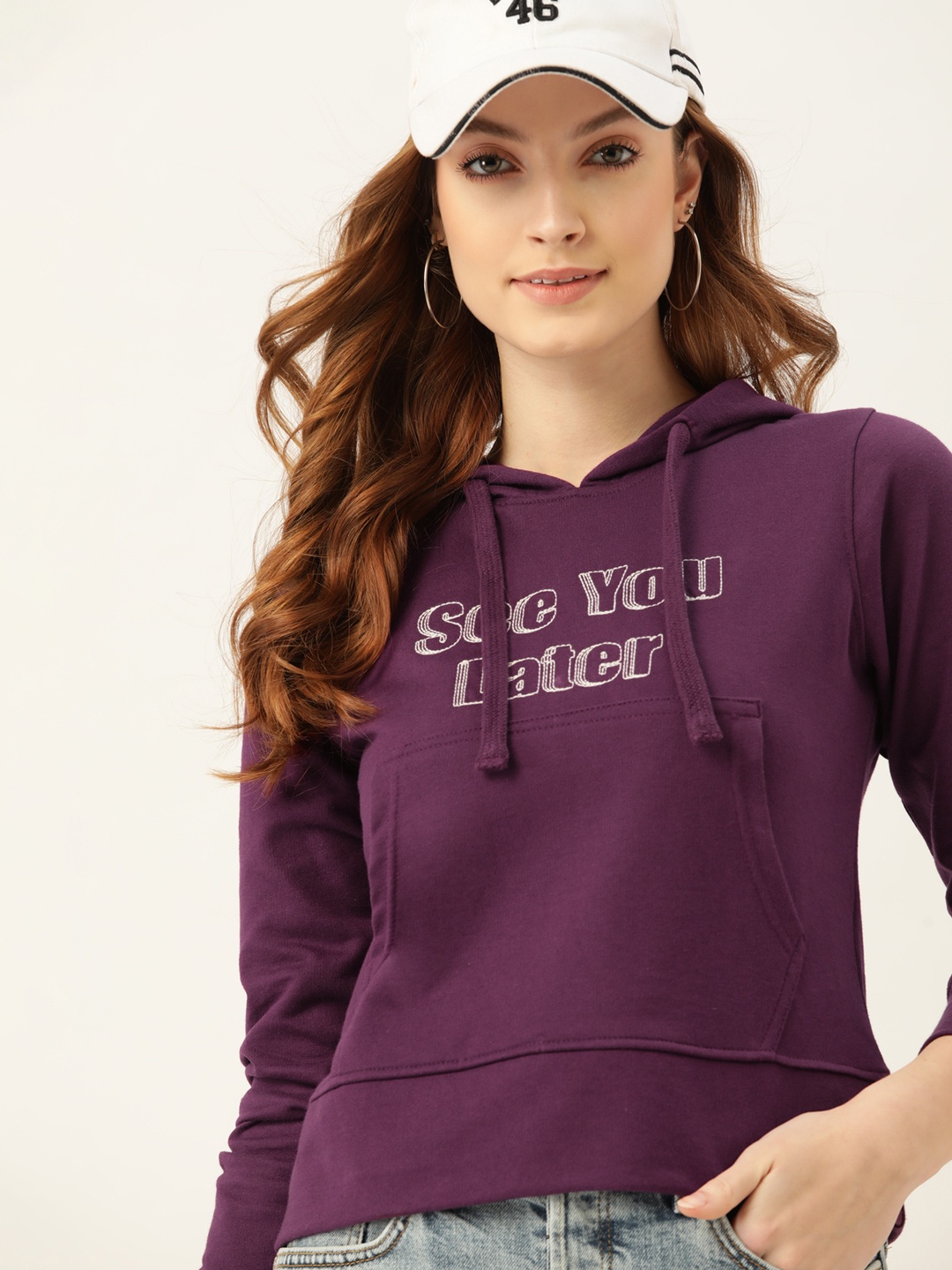 

DressBerry Women Purple Embroidered Hooded Sweatshirt