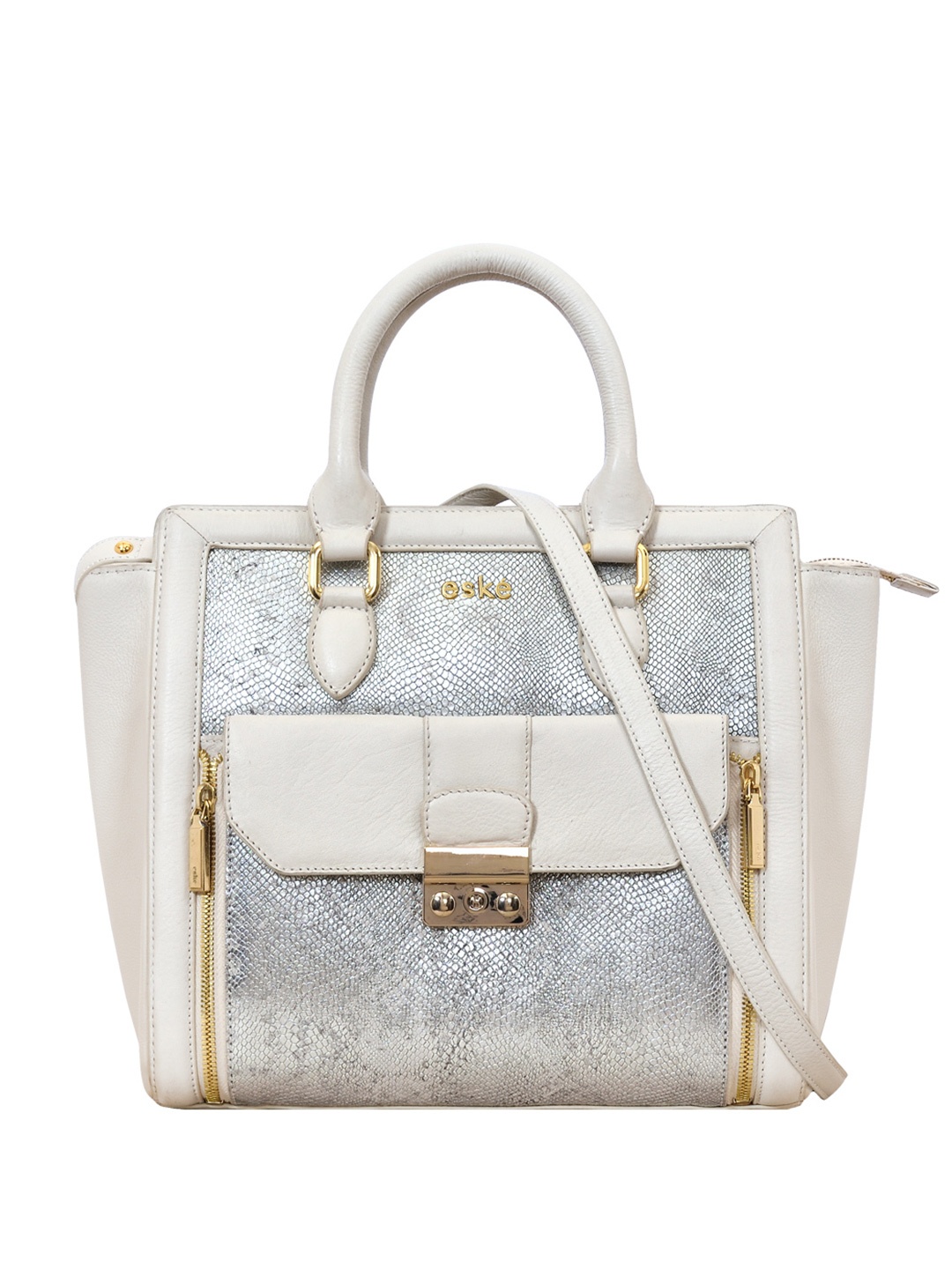 

Eske Silver Textured Leather Structured Handheld Bag