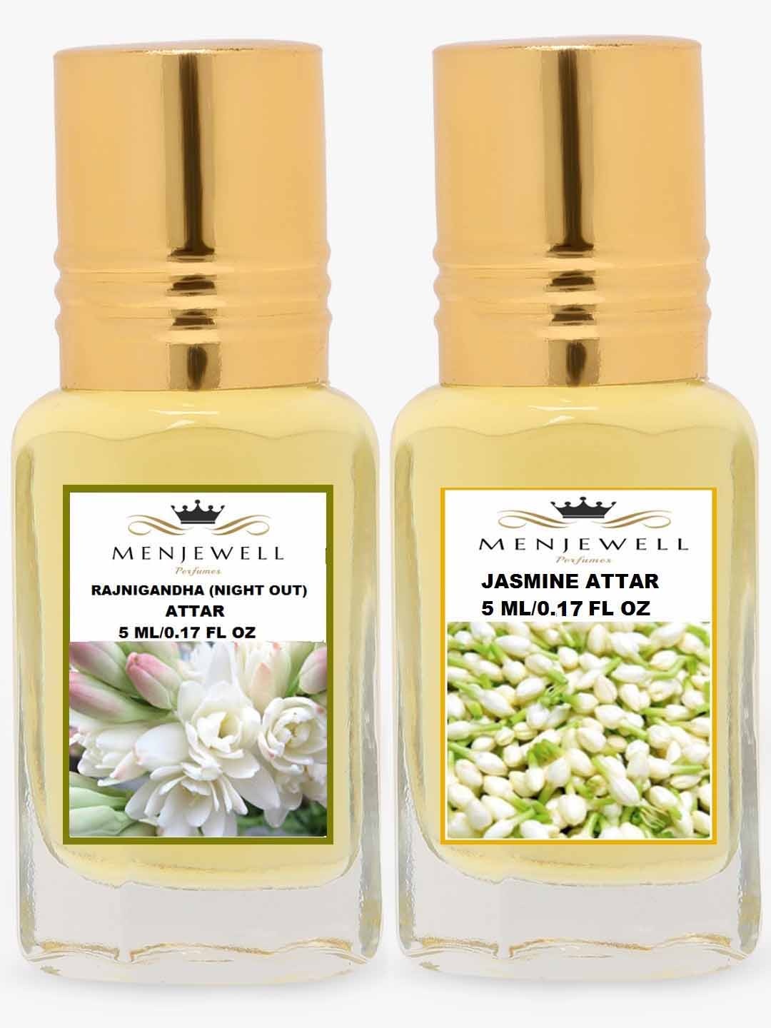 

Menjewell Pack of 2 Rajnigandha & Jasmine Attar 10 ml, Transparent