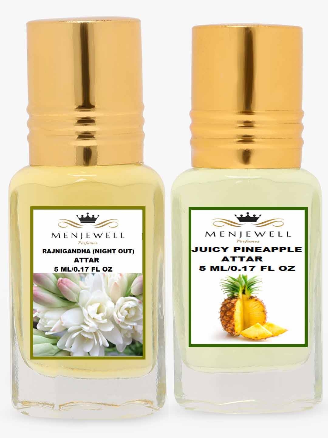 

Menjewell Pack of 2 Rajnigandha Juicy Pineapple Attar 10 ml, Transparent
