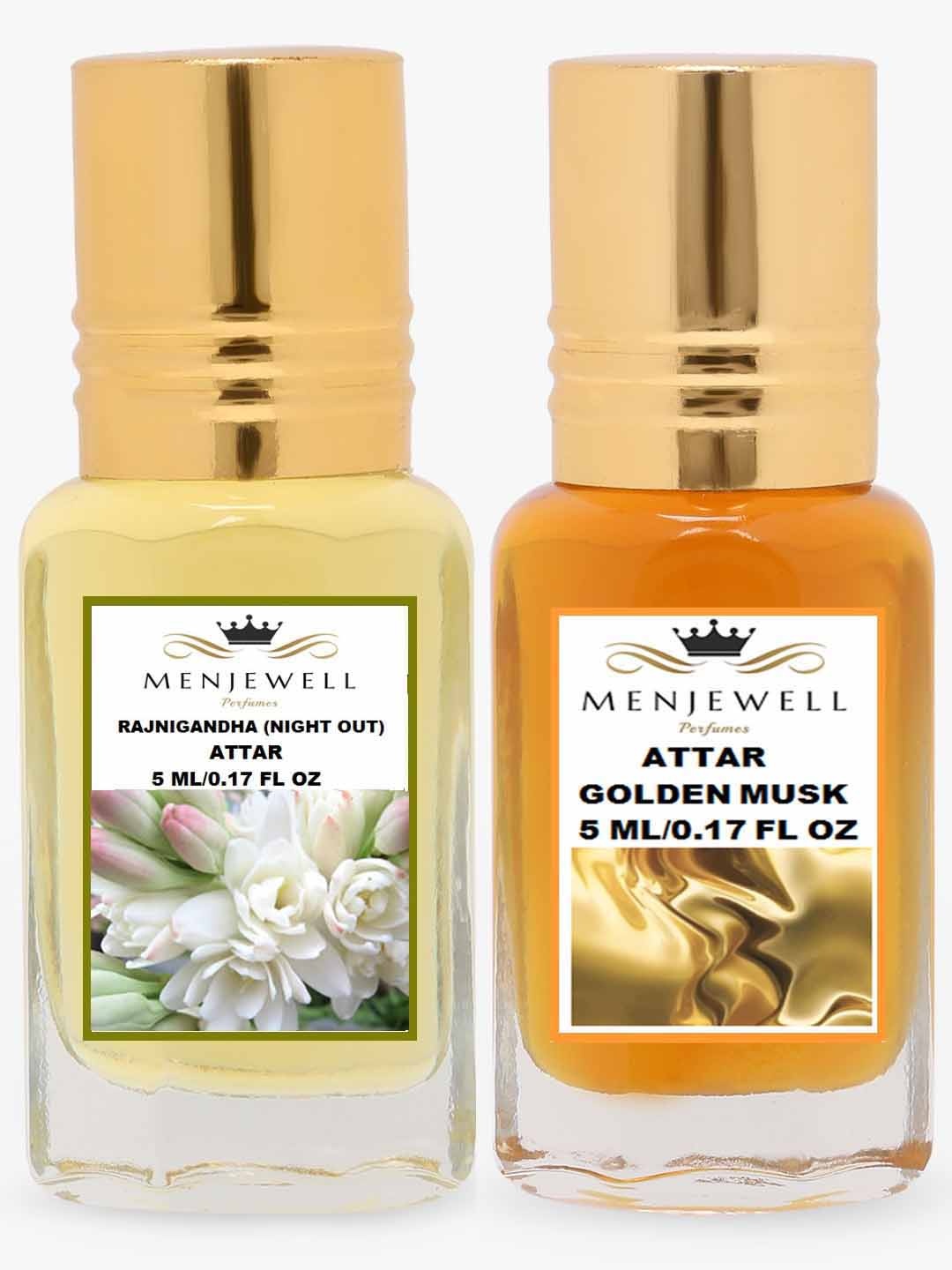 

Menjewell Pack of 2 Rajnigandha Golden Musk Attar 10 ml, Transparent