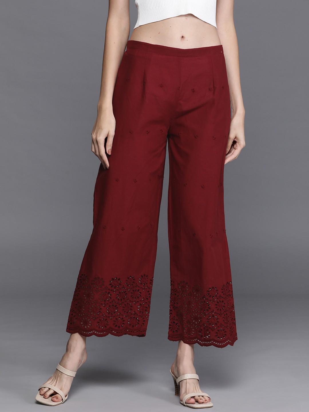 

Libas Women Floral Motifs Hem Design Palazzos, Maroon