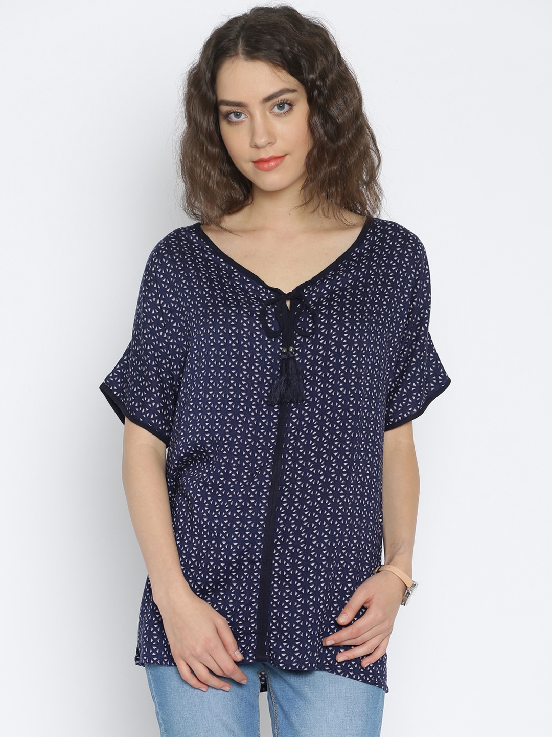 

Tokyo Talkies Women Navy Blue & White Printed Top