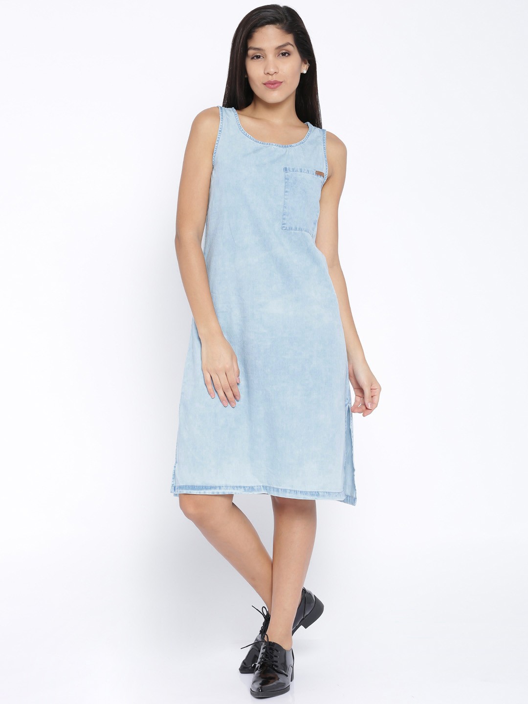 

Tokyo Talkies Women Blue Denim A-Line Dress