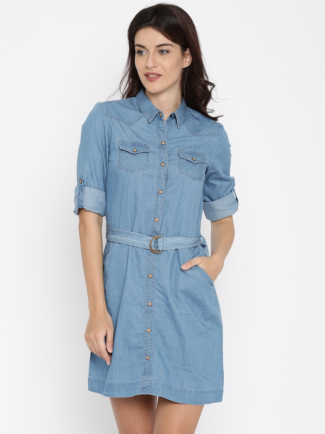 

Tokyo Talkies Women Blue Solid Shirt Dress