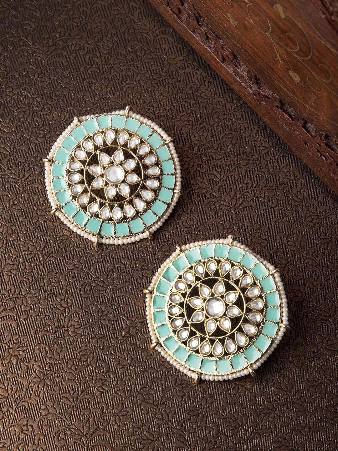 

Rubans Gold-Plated & Turquoise Blue Handcrafted Circular Studs Earrings
