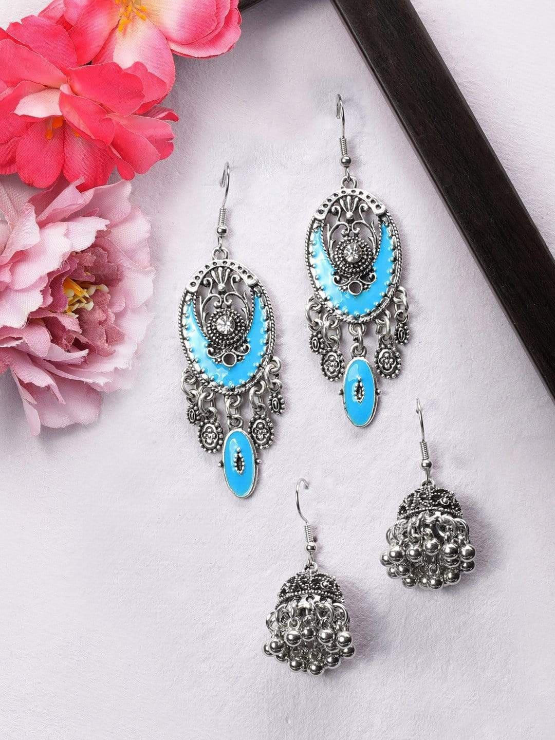 

Rubans Set of 2 Silver Drop Earrings & Jhumkas